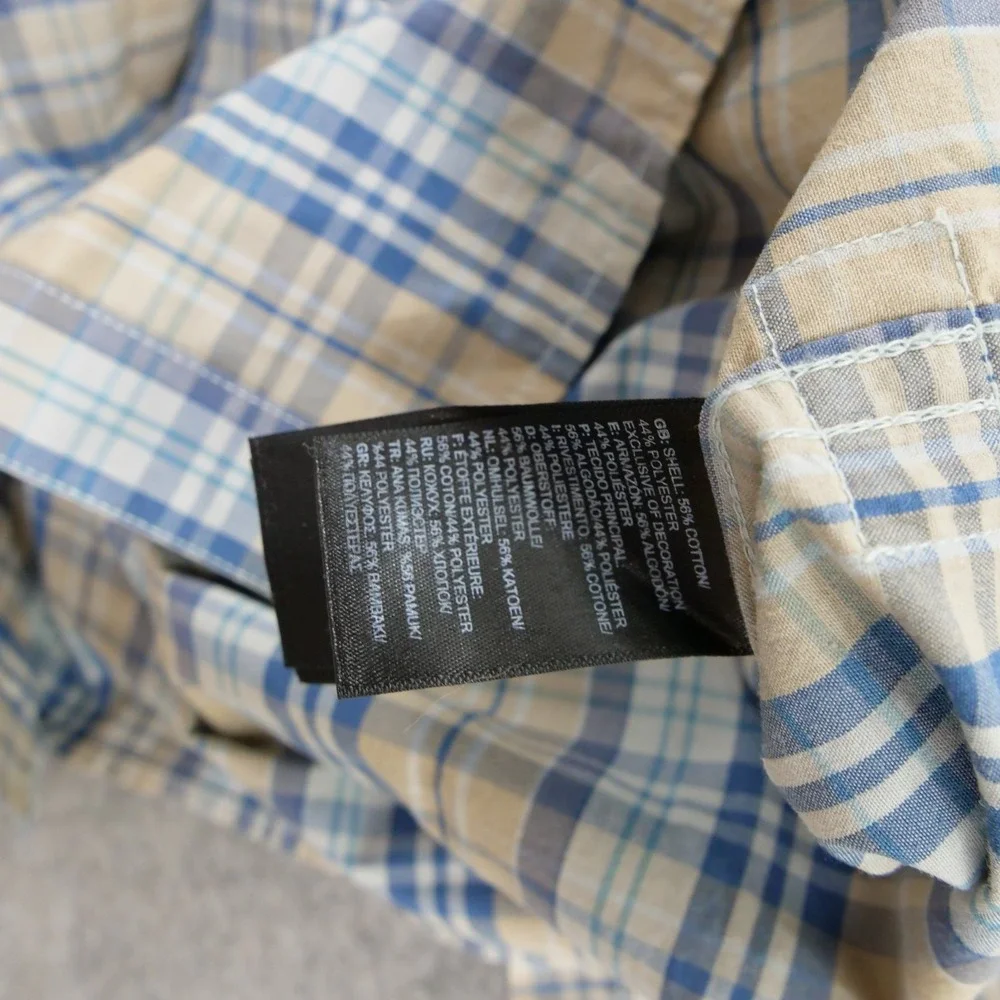 The North Face Shirt Mens Large Blue beige Plaid Short Sleeve Button Up Hiking